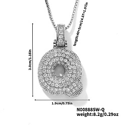 Letter Q Элегантные латунные микропаве прозрачные кубические цирконии 3d начальные ожерелья, идеальный подарок для нее, платина, Буква Q, 15.75 дюйм (40 см)