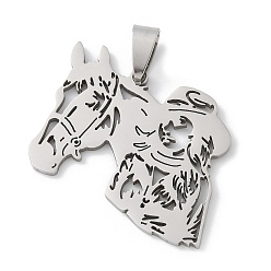 Нержавеющая Сталь Цвет 201 подвески из нержавеющей стали, лошадь очарование, лазерная резка, анти-тускнение, цвет нержавеющей стали, 29.5x33x1.5 мм, отверстие : 7.5x4 мм