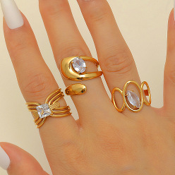 Настоящее золото 18K 304 наборы колец-манжет из нержавеющей стали с кубическим цирконием для женщин, разнообразные, реальный 18 k позолоченный, 16 мм