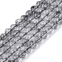 Черный Нити из окрашенного прозрачного стекла с эффектом кракелюра, круглые, граненый (96 граней), чёрные, 5.5~6 мм, отверстие : 1~1.4 мм, около 71~74 шт / нитка, 14.37~14.57 дюйм (36.5~37 см)