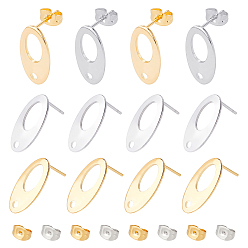 Mixed Color 304 Stainless Steel Stud Earring Findings, with Ear Nuts, Oval, Mixed Color, Stud Earring Findings: 40pcs/box, Ear Nuts: 40pcs/box