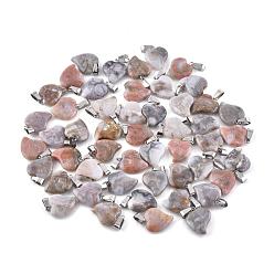 Сумасшедший Агат Натуральные сумасшедшие агатовые подвески с латунными находками, сердце, 21~23x14~15x5~6 мм, отверстие : 2x6 мм