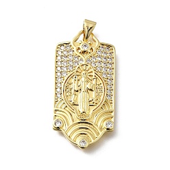 Настоящее золото 18K Латунные микро проложить кубического циркония подвески, прямоугольник и святые амулеты, стойки покрытие, долговечный, без свинца и без кадмия, реальный 18 k позолоченный, 36x18x2.5 мм, отверстие : 3.5x4 мм
