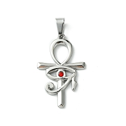 Светло-сиамский 304 подвески из нержавеющей стали, со стразами, Очарование египетского креста "глаз Гора", Light Siam, 32x20x2.5 мм, отверстие : 7.5x3.5 мм