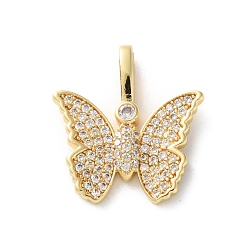 Настоящее золото 18K Латунные микропаве прозрачные подвески с фианитом, бабочки прелести, стойки покрытие, долговечный, без свинца и без кадмия, реальный 18 k позолоченный, 19.5x18x2.5 мм, отверстие : 5.5x2 мм