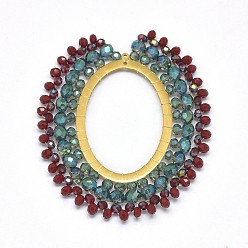 Темный Голубой Большие кулоны ручной работы, со стеклянными бусинами и золотистыми тонами 304 из нержавеющей стали, овальные, темные голубые, 50~55x46~47x4 мм, отверстие : 0.8 мм