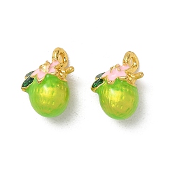 Yellow Green Alloy Enamel Pendants, Lemon Charms, Long-Lasting Plated, Golden, Rack Plating, Yellow Green, 12x9x8mm, Hole: 1.4mm