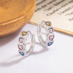 Сердце Серьги-кольца из латуни с разноцветными кубическими циркониями, платина, сердце, внутренний диаметр: 10 мм