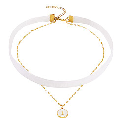 Letter I Подвеска в виде буквы из эмалевого сплава, односторонняя, лента из белого бархата и латунная цепочка, двухслойное ожерелье-чокер, золотые, Буква "i", 13.78 дюйм (35 см)