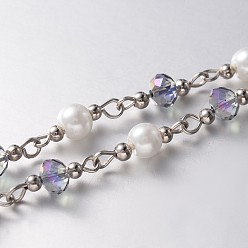 Средний Фиолетовый Стеклянные бусины цепочки ручной работы граненые для изготовления браслетов из колье, со стеклянной жемчуг, железные прокладки и железный штифт, несварные, платина, средне фиолетовый, 39.3 дюйм, около 60 шт / нитка