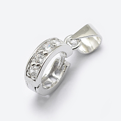 Platinum Anti-Tarnish Rhodium Plated 925 Sterling Silver Micro Pave Cubic Zirconia Pendant Bails, Ice Pick & Pinch Bails, Ring, Platinum, 13x11x3mm, Hole: 4x6mm, pin: 0.9mm