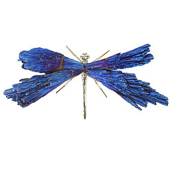 Dark Blue Electroplate Natural Tourmaline Insect Dragonfly Figurine, with Alloy Findings, for Desktop Ornament, Dark Blue, 110~140mm
