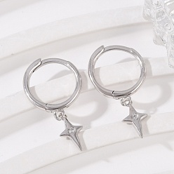 Платина Звезда 925 серьги-кольца из стерлингового серебра с микропаве из прозрачных кубических цирконий для женщин, платина, 17x5.5 мм