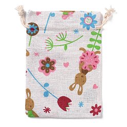 Цветок Сумки Linenette с кулиской, прямоугольные, цветочным узором, 14x10 см