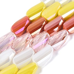 Mixed Color Electroplate Mixed Styles Glass Beads Strands, Twist, Faceted, Mixed Color, 13.5~14x8~8.5x5~6.5mm, Hole: 1~1.4mm, about 28~30pcs/strand, 15.55~16.54 inch(39.5~42cm)