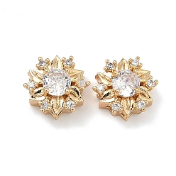 Прозрачный Латунные звенья с инкрустацией кубическим цирконием, цветок, реальный 18 k позолоченный, прозрачные, 11.5x11.5x7.5 мм, отверстие : 1.5 мм