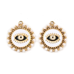 Белый 304 Подвески из эмалированного стекла и нержавеющей стали, круглые амулеты со злыми глазами, золотые, белые, 22x19.5x2.5 мм, отверстие : 2.5 мм