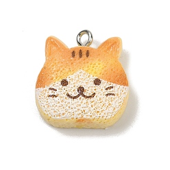 Food Непрозрачные подвески смолы, имитировать хлеб, с платиново-железными петлями, кошачья булочка, 20x19x8 мм, отверстие : 2 мм