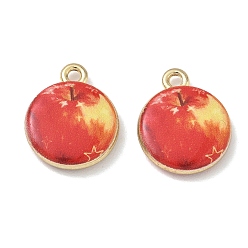 Roja Colgantes de la aleación impresos, encantos de manzana, chapado en rack, sin cadmio y níque y plomo, dorado, rojo, 18x15x3.5 mm, agujero: 1.8 mm