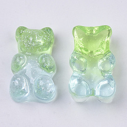 Light Green Transparent Resin Cabochons, with Glitter Powder, Two Tone, Bear, Light Green, 18x11x8mm