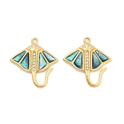 Настоящее золото 14K 304 подвески из нержавеющей стали, manta ray, со стразами и моллюсками-ушками, реальный 14 k позолоченный, 28.5x26x3 мм, отверстие : 1.8 мм