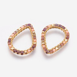 Сливовый Латунные соединительные колечки, с бисером, слеза, слива, 19x14x1.5 мм