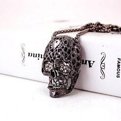 Gunmetal Alloy Rhinestone Keychain, Skull, Gunmetal, 11.6cm