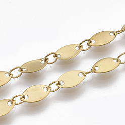 Золотой 304 цепи из нержавеющей стали ссылка, цепочки с пайетками, пайки, золотые, лошадь глаз: 8x4x0.3 мм, ссылка: 3.6x2.3x0.3 mm, около 39.37 дюйм (1 м) / прядь