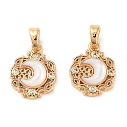 Настоящее золото 18K Латунные микропаве прозрачные подвески с фианитом, без кадмия, без никеля и без свинца, с оболочкой, цветок с луной, реальный 18 k позолоченный, 15x12x3 мм, отверстие : 4.5x2.5 мм
