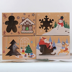 Light Salmon 4Pcs 4 Style Rectangle Paper Bakery Bakery Boxes with Window, Christmas Theme Gift Box, for Mini Cake, Cupcake, Cookie Packing, Light Salmon, 225x155x70mm, 1Pc/style