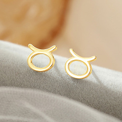 Телец 925 стерлингового серебра серьги стержня, золотые, Телец, 10x10 мм