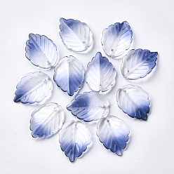 Marine Blue Two Tone Transparent Spray Painted Glass Pendants, Leaf, Marine Blue, 23.5x17x4.5mm, Hole: 1.2mm