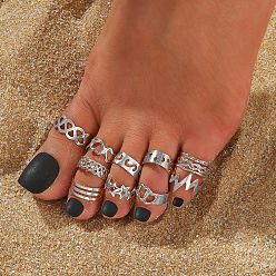 Платина 10 шт 10 стили сплав манжета палец кольца, молния звезда сердце, разнообразные, платина, внутренний диаметр: регулируемый, 1 шт / стиль