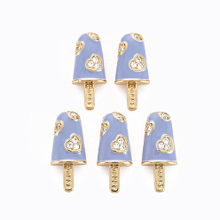 Medium Slate Blue Brass Micro Pave Clear Cubic Zirconia Pendants, with Enamel, Cadmium Free & Nickel Free & Lead Free, Real 16K Gold Plated, Ice Cream with Word Happy, Medium Slate Blue, 20x8.5x3.5mm, Hole: 3.5x2mm