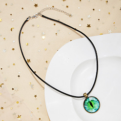 Светло-зеленый Подвеска из сплава стекла от сглаза, ожерелья из черного вощеного шнура, античная бронза и платина, светло-зеленый, 24.41 дюйм (62 см)