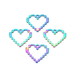 Rainbow Color Ion Plating(IP) 304 201 Stainless Steel Pendants, Heart, Rainbow Color, 22x25x1.5mm, Hole: 2mm