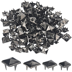 Черный Цвет Металла 200 шт. 4 стили железные шпильки заклепки, для поделки из кожи, квадратный, металлический черный , 6~12x6~12x5~9 мм, 50 шт / стиль