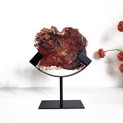 Деревянное Окаменение Натуральный окаменевший срез древесины, дугообразная подставка из черного железа, деревенский декор для дома, 65x120x220 мм