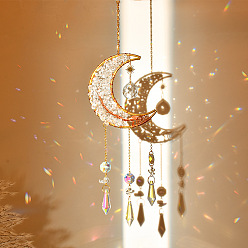 Розовый Кварц Натуральный розовый кварц и латунная луна, висящая подвеска в виде ловца солнца, украшение, стеклянные призматические подвески из хрусталя ab, 320x85 мм