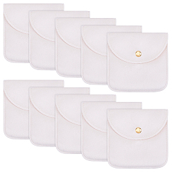 White 10Pcs Velvet Jewelry Storage Bags with Snap Button, for Earrings, Rings, Necklaces, Square, White, 10x10cm