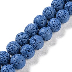 Bleu Royal Brins de perles teintées en pierre de lave synthétique, ronde, bleu royal, 10mm, Trou: 1mm, Environ 41 pcs/chapelet, 15.20'' (38.6 cm)
