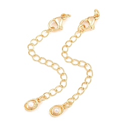 Golden Brass Curb Chain Extender, End Chains with Lobster Claw Clasps and ABS Plastic Imitation Pearl Charms, Oval, Golden, 75mm, Hole: 2.4mm