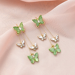 Перидот Серьги-гвоздики из сплава бабочки со стразами, золотые, перидот, 70 мм