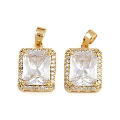 Настоящее золото 18K Латунные микро проложить кубического циркония подвески, прямоугольные, реальный 18 k позолоченный, 15.5x11x5.5 мм, отверстие : 4x2.5 мм