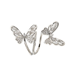 Платина Латунные микро проложить кубического циркония подвески, бабочка, долговечный, без кадмия и без свинца, стойки покрытие, платина, 17.5x36.5 мм, отверстие : 11 мм