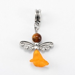 Тигровый глаз Прекрасное свадебное платье ангел сплав европейский болтаться большие отверстия подвески, с тигровый глаз бисером и прозрачных акриловых шариков, 38 мм, отверстие : 5 мм