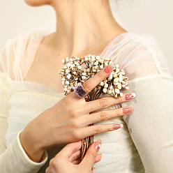 Сливовый Модные 304 кольца из нержавеющей стали и стекла для женщин, реальный 18 k позолоченный, слива, размер США 7 (17.3 мм)