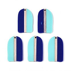 Полуночно-синий Кулоны из непрозрачной смолы и дерева, арка, два тона, темно-синий, 38x22x3.2 мм, отверстие : 2 мм