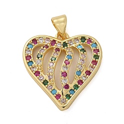 Настоящее золото 18K Латунные микро проложить кубического циркония подвески, сердце, стойки покрытие, долговечный, без свинца и без кадмия, реальный 18 k позолоченный, 22x21x5 мм, отверстие : 4.5x3.5 мм