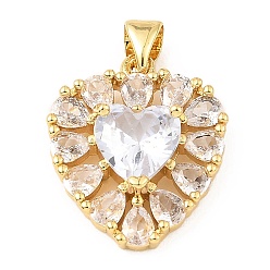 Прозрачный Подвески из настоящего 18k золота с латунным покрытием из кубического циркония с микро-паве, долговечный, без кадмия и без свинца, сердце прелести, прозрачные, 19.5x17x5.5 мм, отверстие : 3x3.8 мм